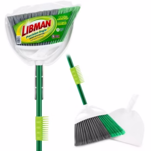 Libman Household Angle Broom and Dust Pan w/Clean Fibers Comb Green / White